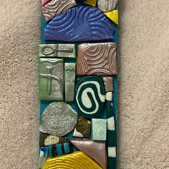 Handmade Polymer Clay Mosaic Art “Protection”   Plaque Original On Wood - Picture 9 of 10